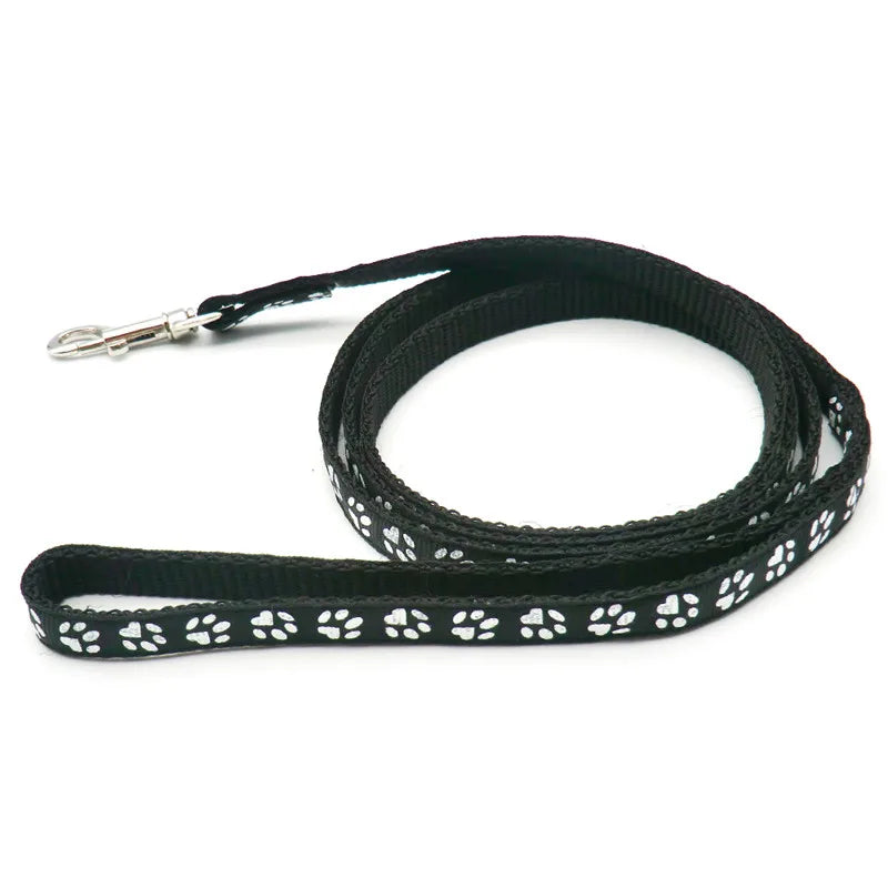 laisse nylon dessin pattes noir