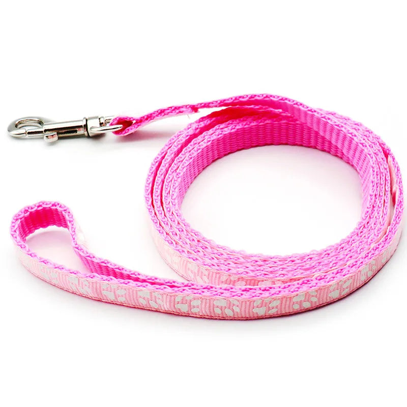 laisse nylon dessin pattes rose