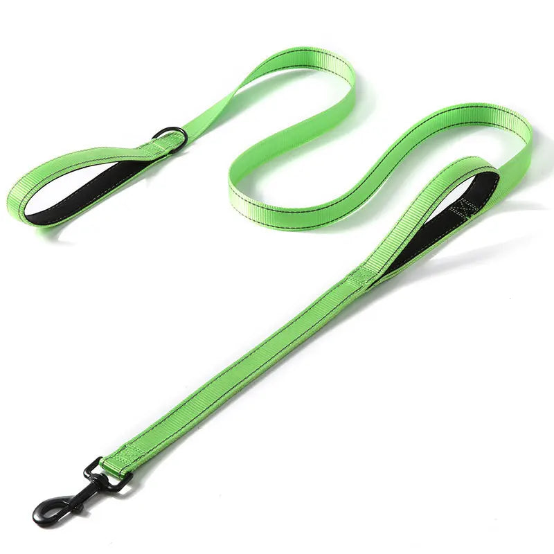 laisse nylon double poignee dressage vert