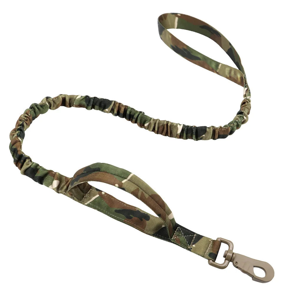 laisse nylon double poignee elastique militaire camouflage vert