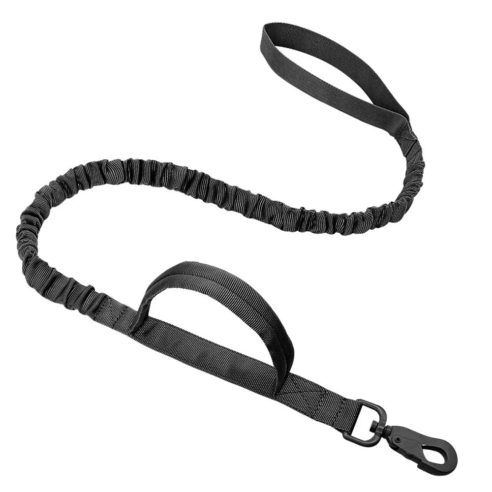 laisse nylon double poignee elastique militaire noir