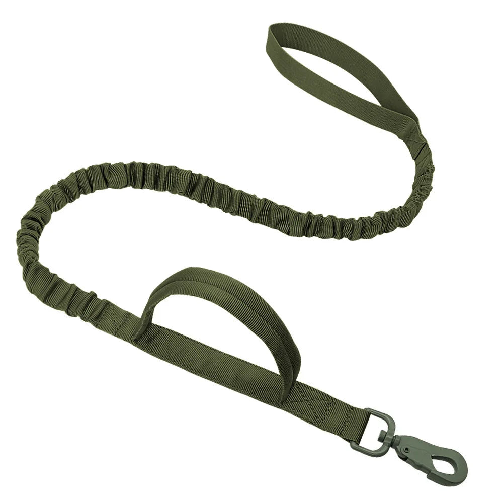 laisse nylon double poignee elastique militaire vert