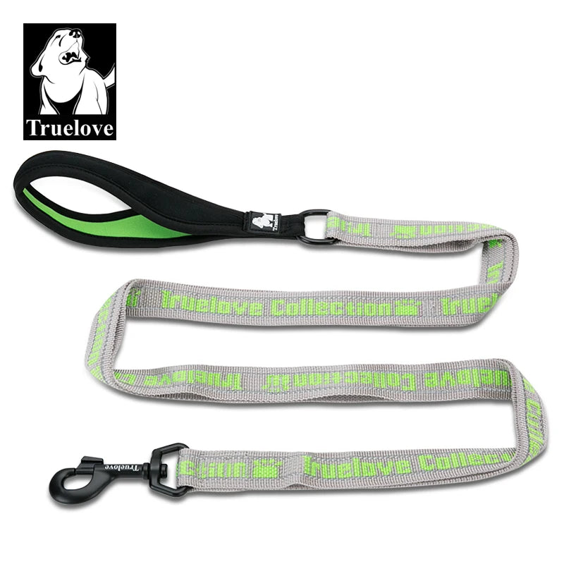 laisse nylon double poignee reflechissante gris vert