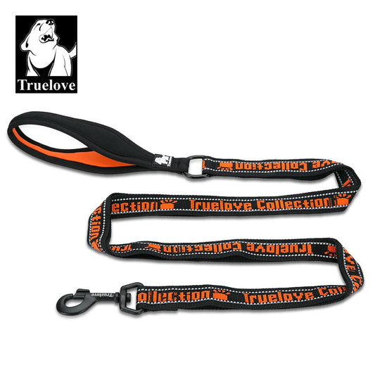 laisse nylon double poignee reflechissante orange