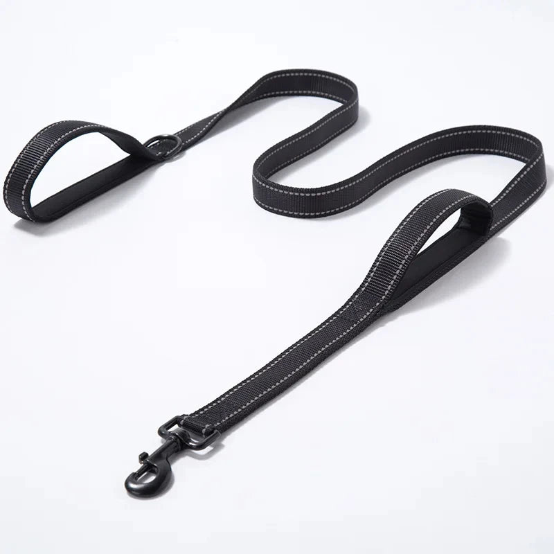 laisse nylon dressage double poignee noir