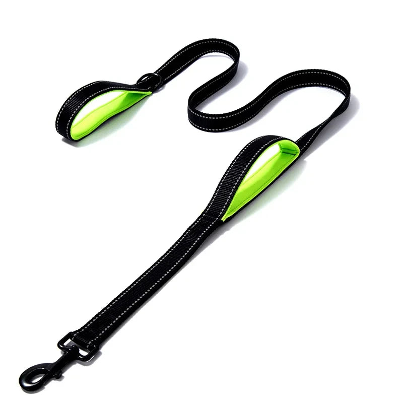 laisse nylon dressage double poignee noir et vert
