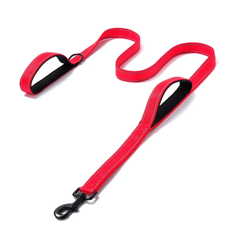 laisse nylon dressage double poignee rouge