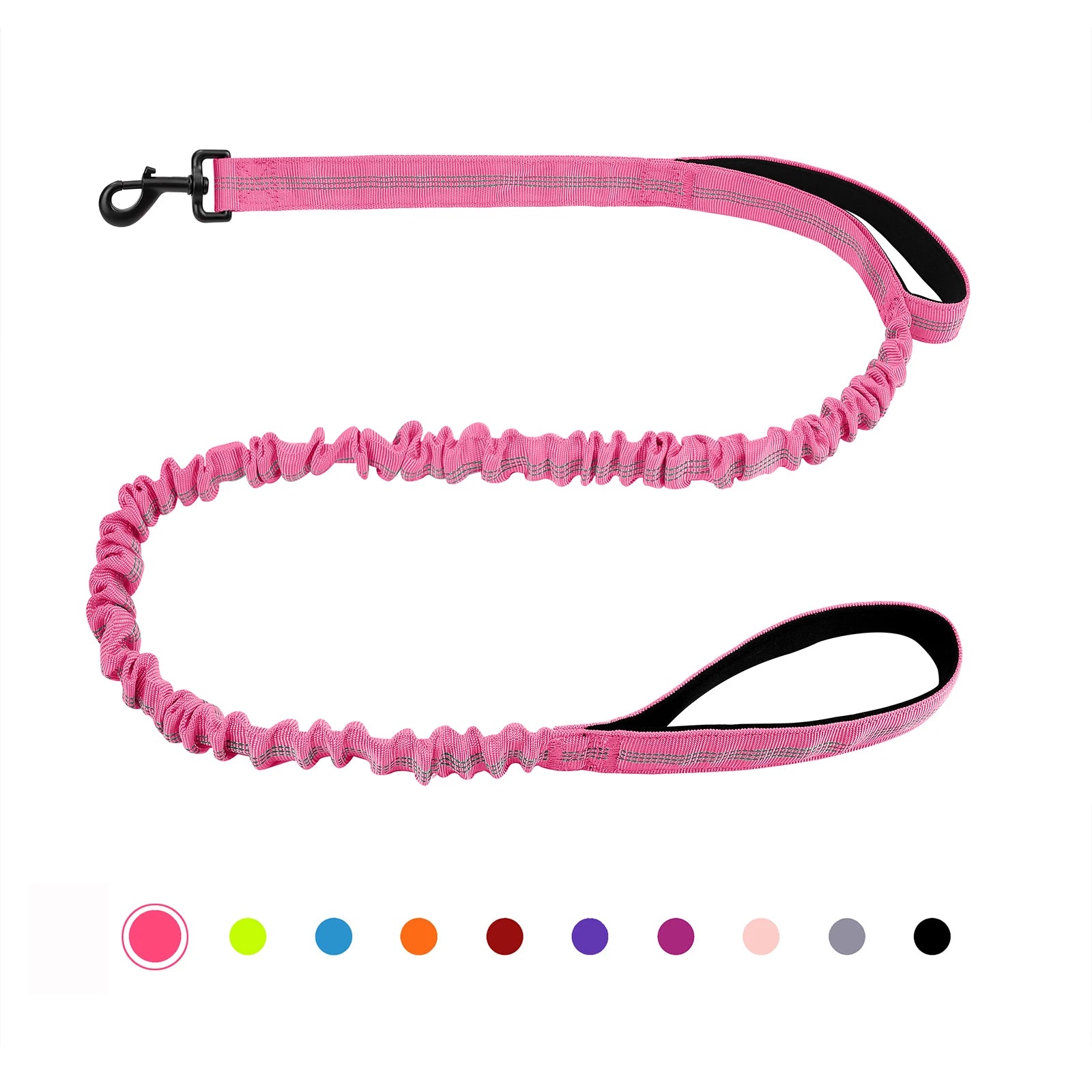laisse nylon elastique double poignee rose