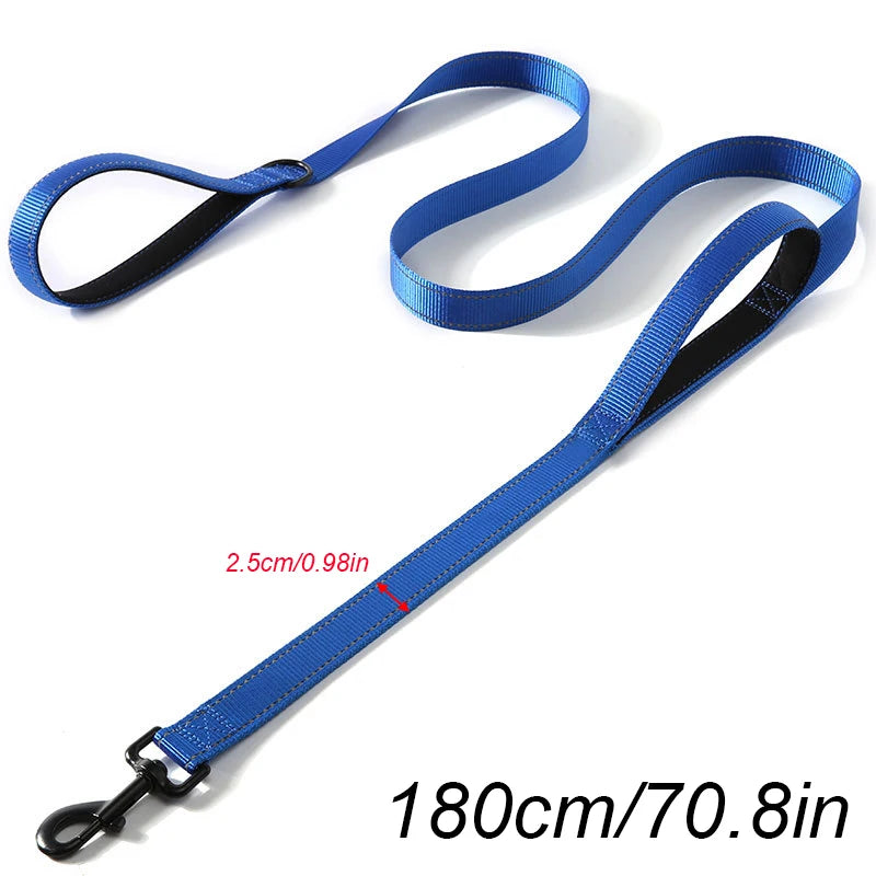 laisse nylon entrainement double poignee bleu et noir