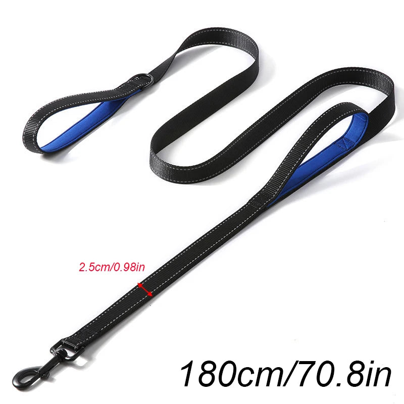 laisse nylon entrainement double poignee noir et leu