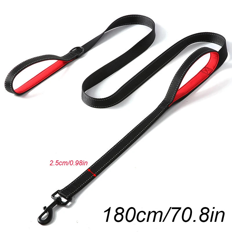 laisse nylon entrainement double poignee noir et rouge