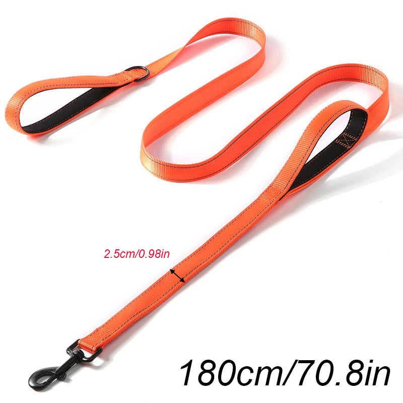 laisse nylon entrainement double poignee orange et noir