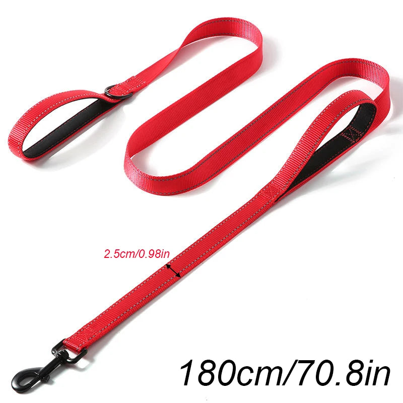 laisse nylon entrainement double poignee rouge et noir
