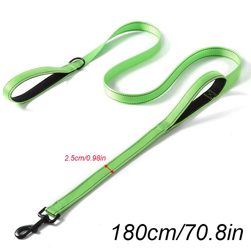 laisse nylon entrainement double poignee vert et noir