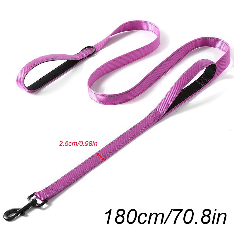 laisse nylon entrainement double poignee violet et noir