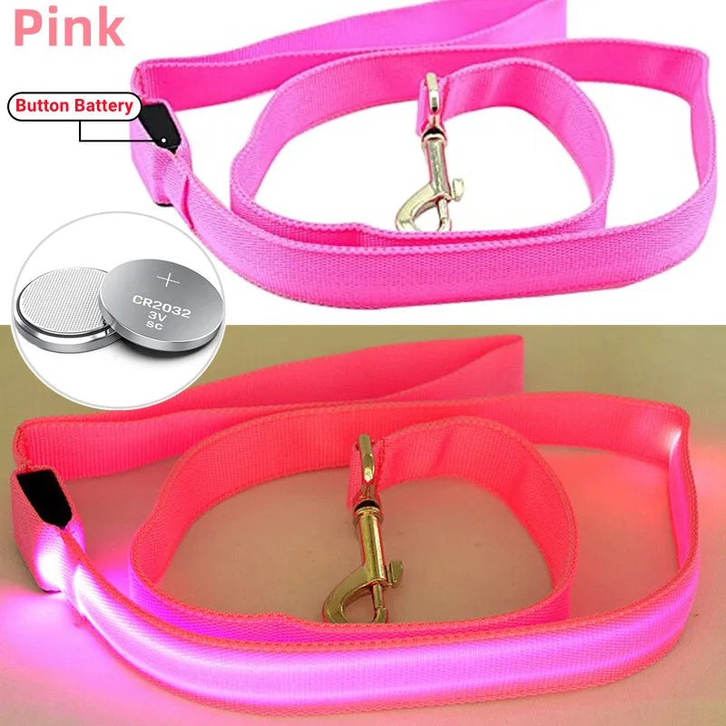 laisse nylon lumineuse pile rose