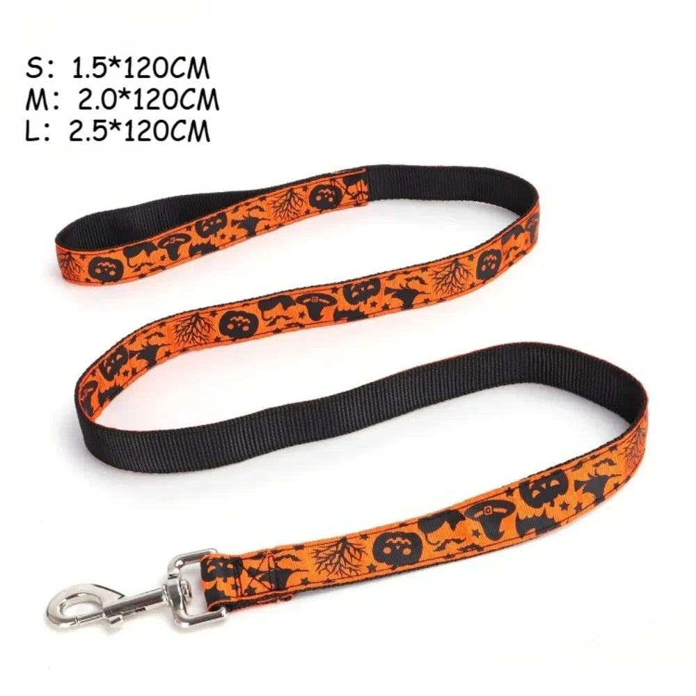 laisse nylon motif Halloween citrouille