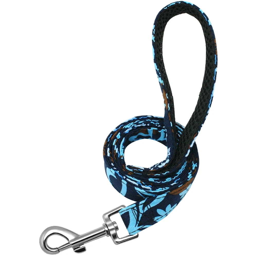 laisse nylon à motif bleu fleur