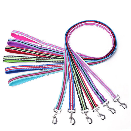laisse nylon reflechissante a motif bandes