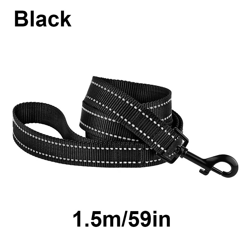 laisse nylon reflechissante noir