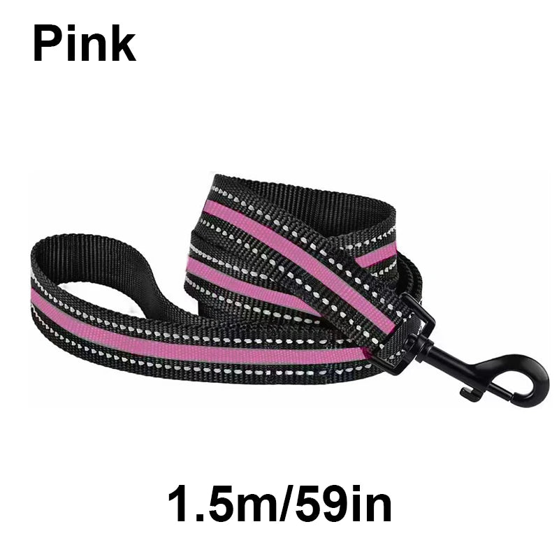 laisse nylon reflechissante rose