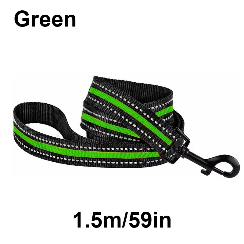laisse nylon reflechissante vert