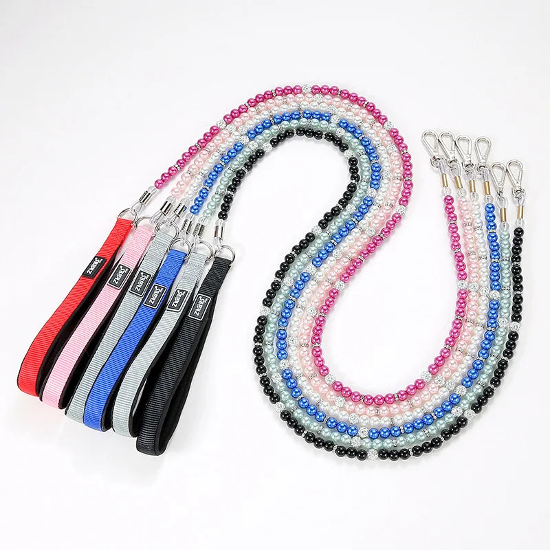 laisse perle fil acier poignee nylon