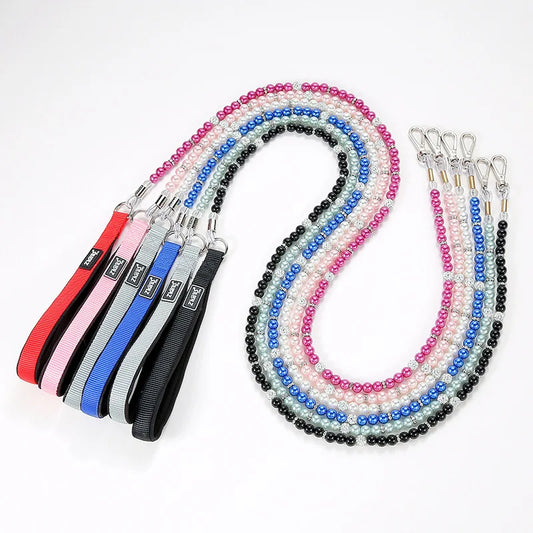 laisse perle fil acier poignee nylon