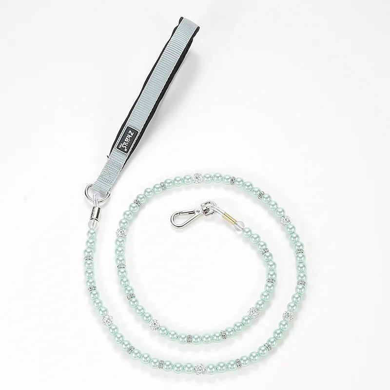 laisse perle file acier poignee nylon vert