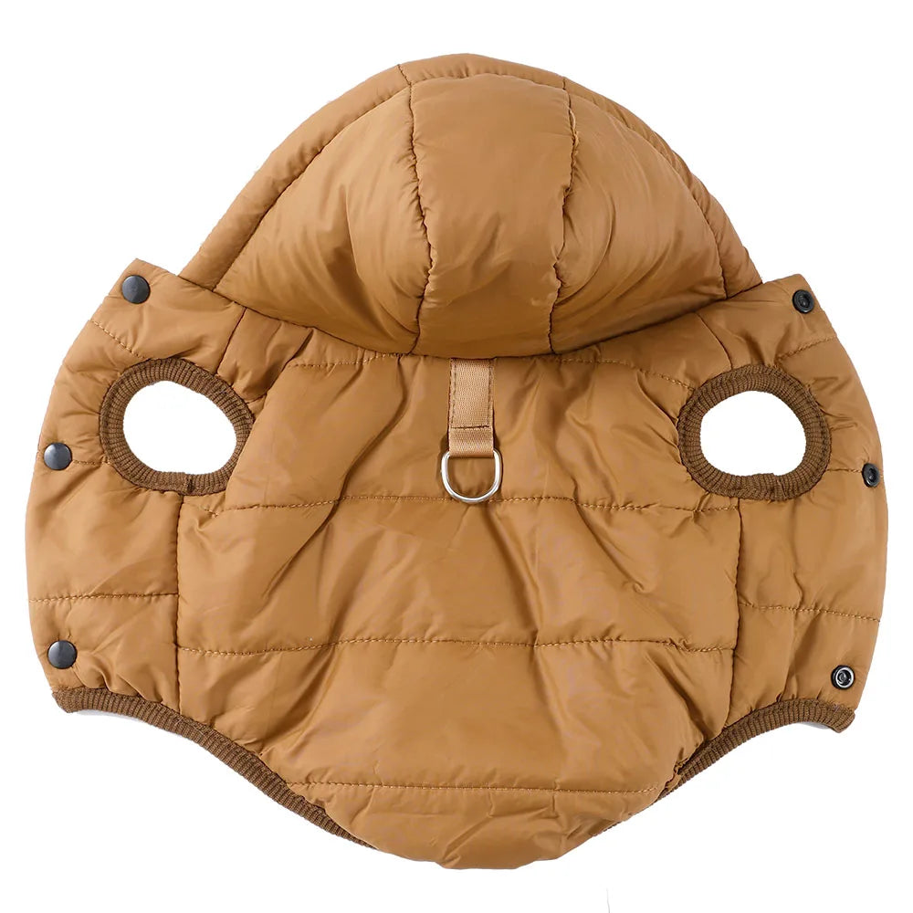 manteau chaud a capuche pour chien marron