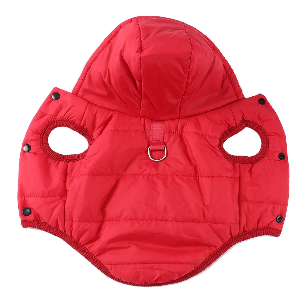 manteau chaud a capuche pour chien rouge