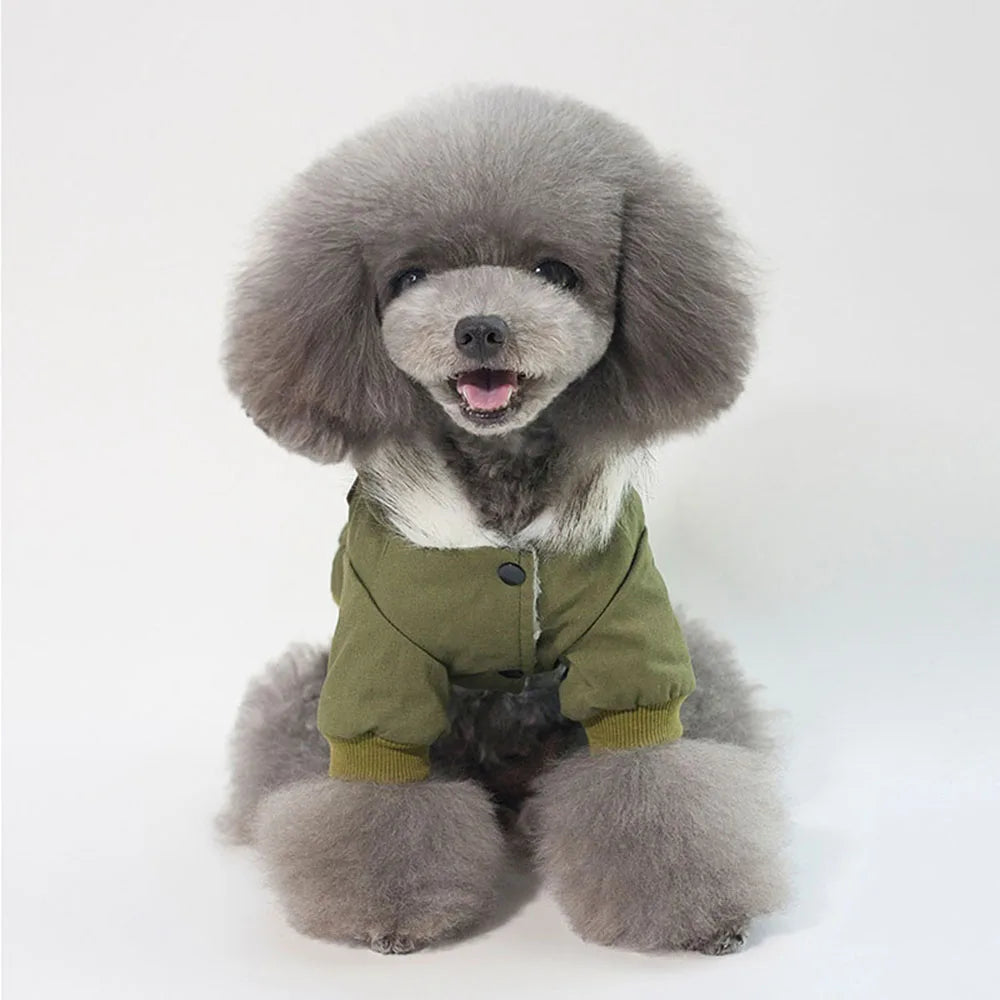 manteau chaud a pression et a capuche fourrure pour chien
