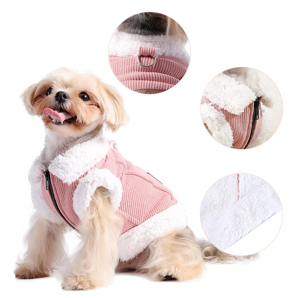manteau chaud tissu et polaire pour chien détails