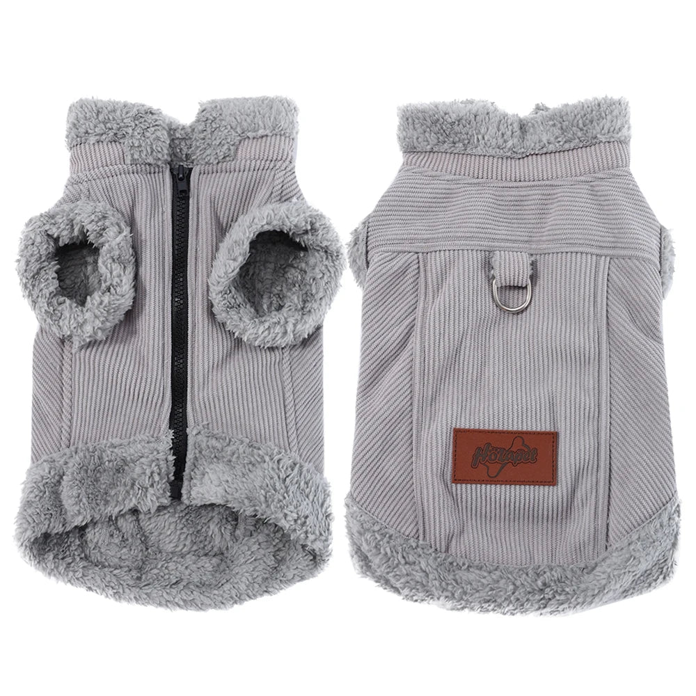manteau chaud tissu et polaire pour chien gris