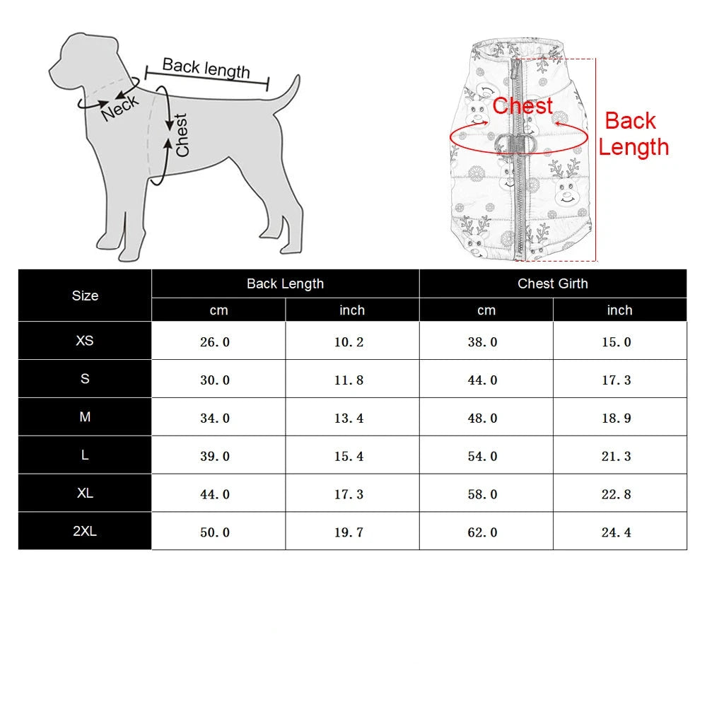 manteau hivers pour chien tailles