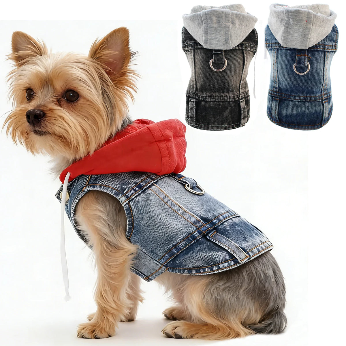 veste en jeans a capuche pour chien