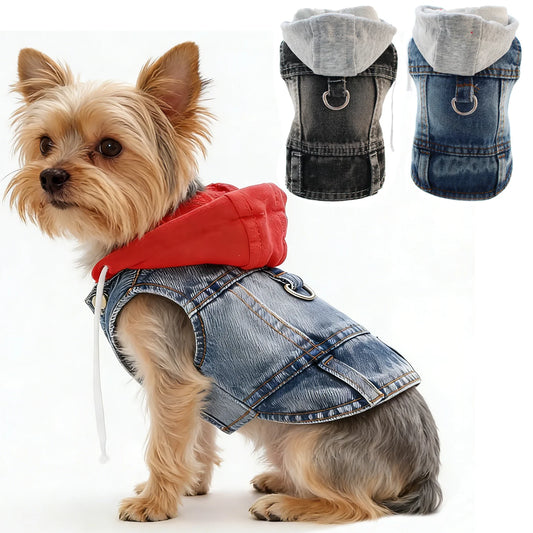 veste en jeans a capuche pour chien
