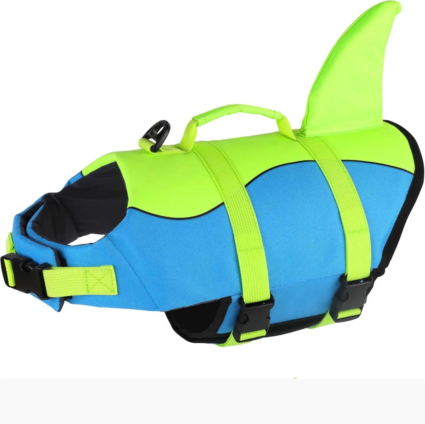veste gilet de sauvetage requin pour chien bleu et vert