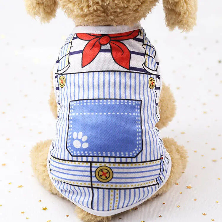 vetement a motifs pour chien salopette bleu rayures