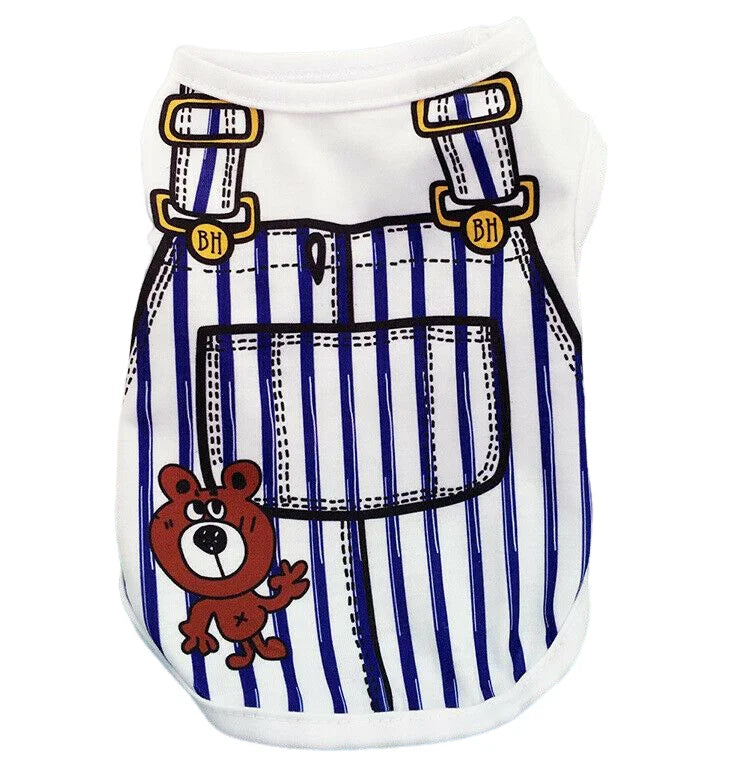 vetement pour chien salopette ours rayures bleu
